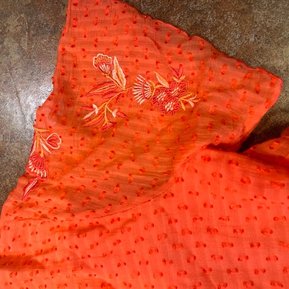 Anthropologie Ranna Gill Embroidered Tunic Dress Orange Floral Swiss Dots Sz L - Picture 8 of 9